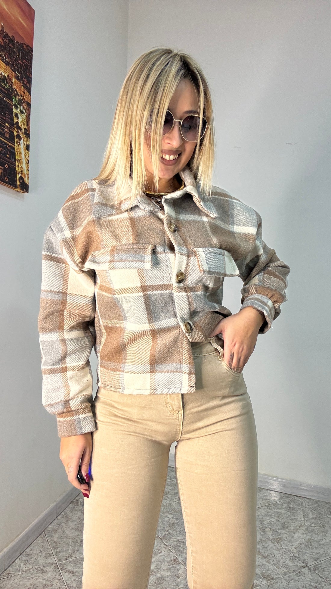 Cappotto Beige Quadri