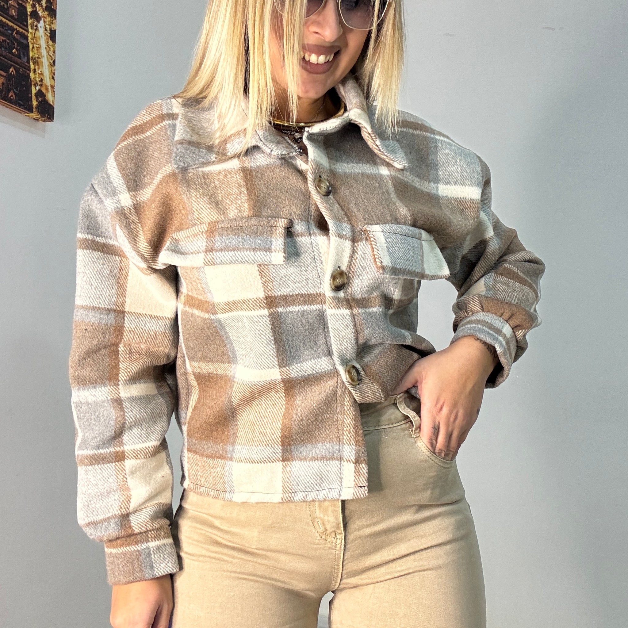 Cappotto Beige Quadri